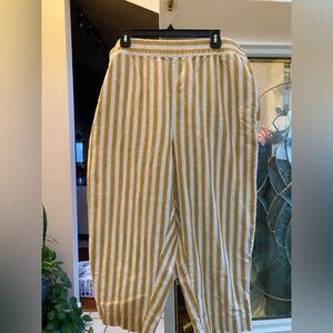 Madewell Women’s Gold and White Striped Cropped, Linen Pants, XXL.